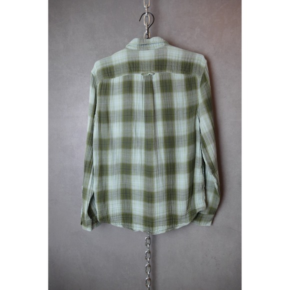 OUTERKNOWN Blanket Shirt Mens Plaid Long Sleeve Button Up Green Blue Size L - Picture 2 of 12